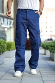 Erkek Kar Yıkama Kargo Cepli Baggy Denim Pantolon - 2