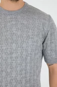 Gri Erkek Yuvarlak Yaka Desenli Örme T-shirt - 4