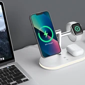 Apple iPhone Airpods Watch 3in1 Kablosuz Wireless Magsafe Şarjlı Standı Gece Lambalı UD23 - 10