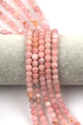 Madagaskar Pembe Kuvars Doğal Taş Dizi 6 mm Fasetli Küre Kesim thumbnail 1