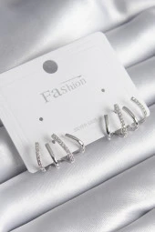 Pirinç Gümüş Renk Zirkon Taşlı Çatal Model Kadın Küpe - EBJ240302W20293 - 1