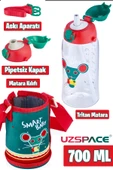 Uzspace 700 ml Kılıflı 2 Ayrı Kapaklı Pipetli/Pipetsiz Tritan Çocuk Su Matarası - 11