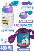 Uzspace 480 ml Kılıflı 2 Ayrı Kapaklı Pipetli/Pipetsiz Tritan Çocuk Su Matarası - 2