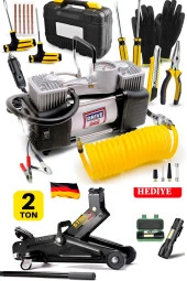 STAXX Alman 2Ton Timsah Tekerlekli Kriko + 150Psı Çift Piston Çakmaklı Hava Lastik Kompresör Seti - 2