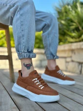 BA0332 Merdiven Desen Bağcıklı Erkek Yüksek Taban Taba Süet Beyaz Taban Spor Ayakkabı thumbnail 1