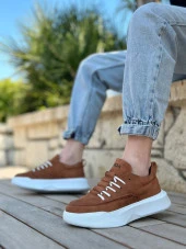 BA0332 Merdiven Desen Bağcıklı Erkek Yüksek Taban Taba Süet Beyaz Taban Spor Ayakkabı thumbnail 3