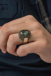 Mistik Topaz Taşlı Harfli  925 Gümüş Erkek Yüzük thumbnail 3