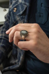 Mistik Topaz Taşlı Harfli  925 Gümüş Erkek Yüzük thumbnail 5