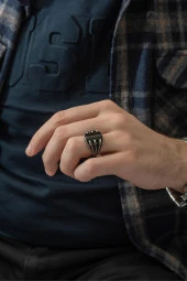 Siyah Oniks Taşlı Pençeli 925 Gümüş Erkek Yüzük thumbnail 6