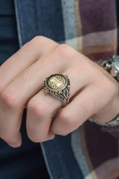 Çift Taraflı İsimli Mineli 925 Gümüş Erkek Yüzük thumbnail 1