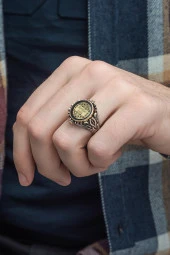 Çift Taraflı İsimli Mineli 925 Gümüş Erkek Yüzük thumbnail 6