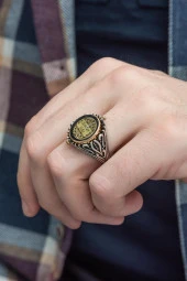 Çift Taraflı İsimli Mineli 925 Gümüş Erkek Yüzük thumbnail 7