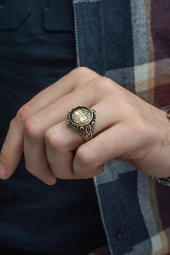 Çift Taraflı İsimli Mineli 925 Gümüş Erkek Yüzük thumbnail 8