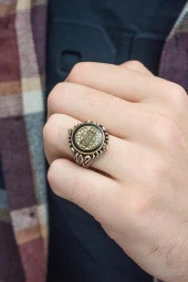 Çift Taraflı İsimli Mineli 925 Gümüş Erkek Yüzük thumbnail 9