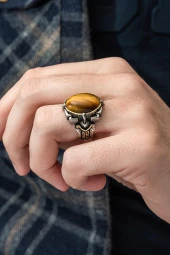 Kaplan Gözü Taşlı 925 Gümüş Erkek Yüzük thumbnail 6