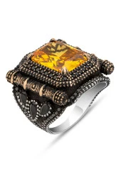 Kare Sarı Taşlı 925 Gümüş Erkek Yüzük thumbnail 2