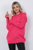 Kadın Triko Kazak Bisiklet Yaka Kolu Desenli Oversize Fujya - 3