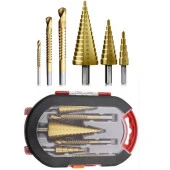 6 Parça Kademeli Matkap Ucu Saç Delme Seti Özel Kutulu Ahşap Oyma Metal Delme Ucları - 1