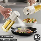 Madamev 2'li Çift Fonksiyonlu Cam Yağdanlık 450ml Zeytinyağı Sıvıyağ Şişesi Airfryer Sprey Yağlık Sirkelik thumbnail 1
