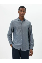 Yarım İtalyan Yaka Gömlek Slim Fit Uzun Kollu Düğmeli thumbnail 3