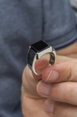 Kare Oniks Siyah Taşlı 925 Gümüş Erkek Yüzük thumbnail 8