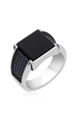 Kare Oniks Siyah Taşlı 925 Gümüş Erkek Yüzük thumbnail 4
