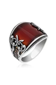Karpuz Kesim Kırmızı Taşlı 925 Gümüş Erkek Yüzük thumbnail 5