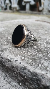 Siyah Oniks Taşlı 925 Gümüş Erkek Yüzük thumbnail 10
