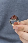 Karpuz Kesim Kırmızı Taşlı 925 Gümüş Erkek Yüzük thumbnail 1