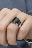 Karpuz Kesim Siyah Taşlı 925 Gümüş Erkek Yüzük thumbnail 9