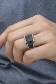 Kare Oniks Siyah Taşlı 925 Gümüş Erkek Yüzük thumbnail 11