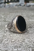Siyah Oniks Taşlı 925 Gümüş Erkek Yüzük thumbnail 9
