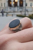Siyah Oniks Taşlı 925 Gümüş Erkek Yüzük thumbnail 1