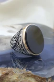 Siyah Oniks Taşlı 925 Gümüş Erkek Yüzük thumbnail 3