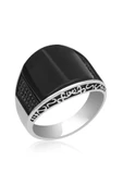 Karpuz Kesim Siyah Taşlı 925 Gümüş Erkek Yüzük thumbnail 12