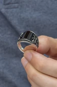 Karpuz Kesim Siyah Taşlı 925 Gümüş Erkek Yüzük thumbnail 4