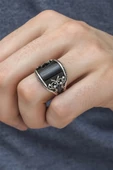 Karpuz Kesim Siyah Taşlı 925 Gümüş Erkek Yüzük thumbnail 9