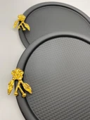 2'li Japon Güllü Yuvarlak Siyah Çay ve Kahve Sunum Tepsisi, Dekoratif Servis Tepsisi 22cm - 2
