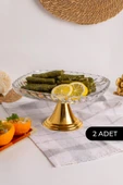 2'li Gold Ayaklı Kare Cam Sunumluk, Sarma, Dolma, Salata, Meyve, ve Pasta Stantı, Çeyizlik - 1