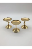 3'lü Atlı Gold Lokumluk, Çay ve Kahve Yanı Sunumluk, Metal Şekerlik, Makaronluk - 1