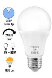 9W Beyaz LED E27 Ampul Tasarruflu Lamba 6500 K Beyaz Işık 800 Lümen 9W=60W - 1