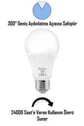 9W Beyaz LED E27 Ampul Tasarruflu Lamba 6500 K Beyaz Işık 800 Lümen 9W=60W - 2