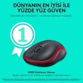 Logitech M185 USB Alıcılı Kompakt Kablosuz Mouse - Kırmızı thumbnail 2