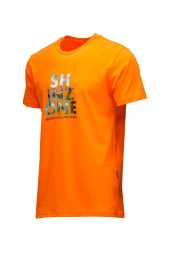 Erkek Bisiklet Yaka Standart Fit Göğüs Baskılı Turuncu T-Shirt - 1