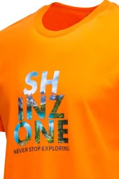 Erkek Bisiklet Yaka Standart Fit Göğüs Baskılı Turuncu T-Shirt - 2