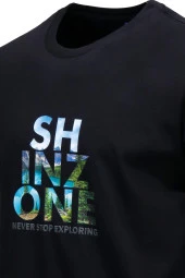 Erkek Bisiklet Yaka Standart Fit Göğüs Baskılı Siyah T-Shirt - 2