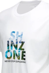 Erkek Bisiklet Yaka Standart Fit Göğüs Baskılı Beyaz T-Shirt thumbnail 2