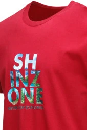 Erkek Bisiklet Yaka Standart Fit Göğüs Baskılı Bordo T-Shirt thumbnail 2