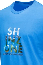 Erkek Bisiklet Yaka Standart Fit Göğüs Baskılı İndigo T-Shirt - 2