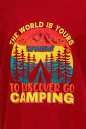 Erkek Bisiklet Yaka Standart Fit Discovery Göğüs Baskılı Bordo T-Shirt thumbnail 2